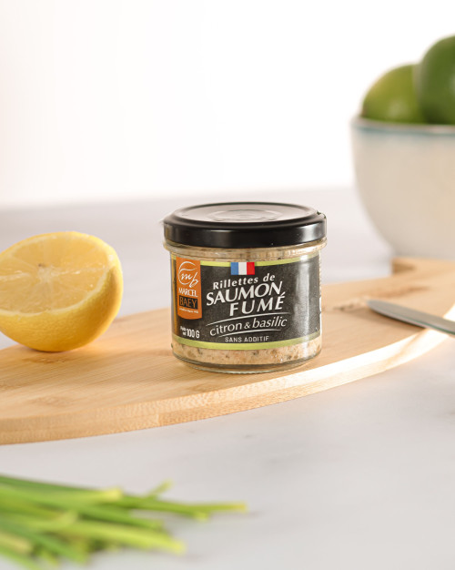 Rillettes de saumon fumé citron & basilic 